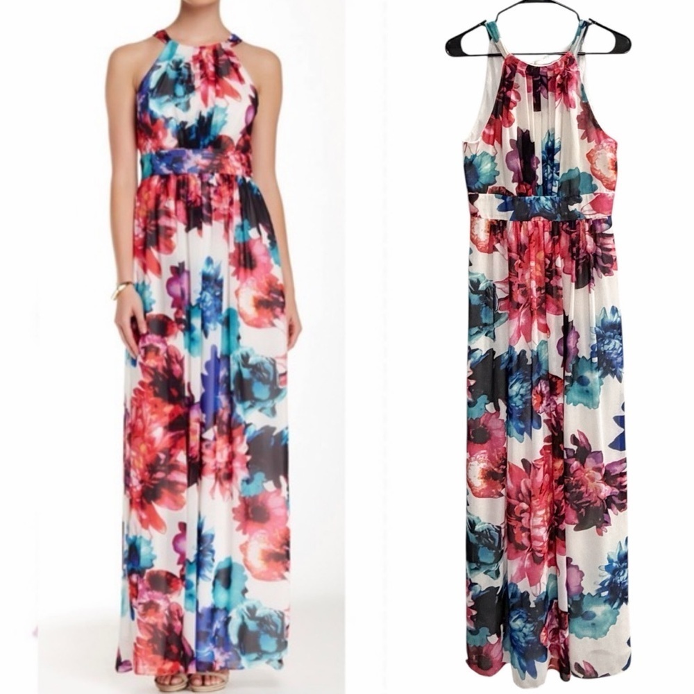 ELIZA J Floral High Neck Maxi Dress Size 6